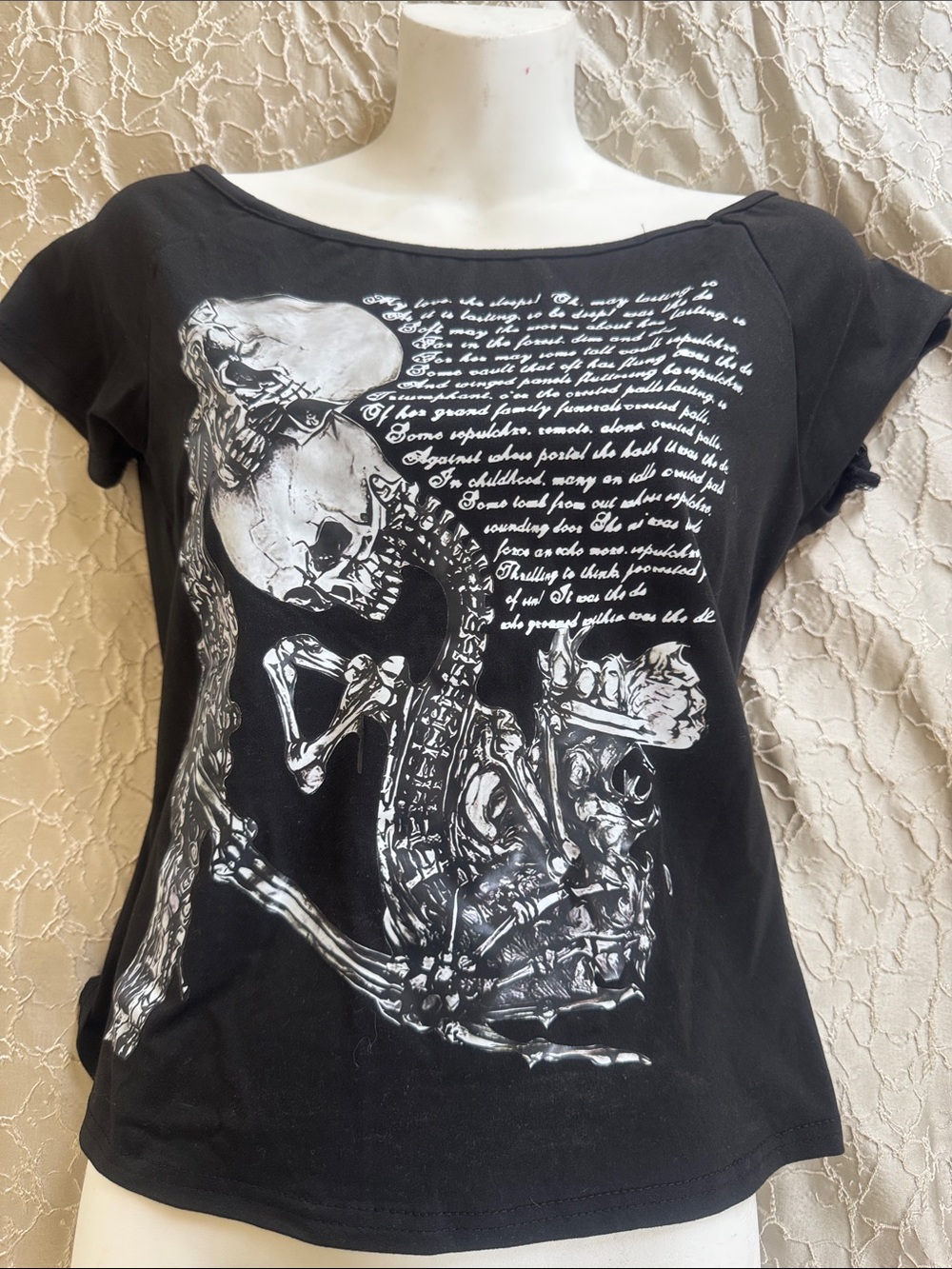 SHEIN Black Tee with White Skeleton Saxophone Graphic